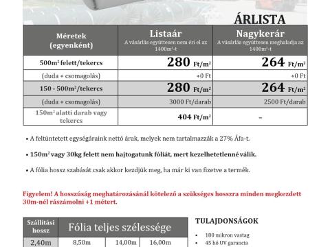 Francia agrofólia akció, sátorfólia, cseppmentes 180 mikron, 45 hónap UV-garancia