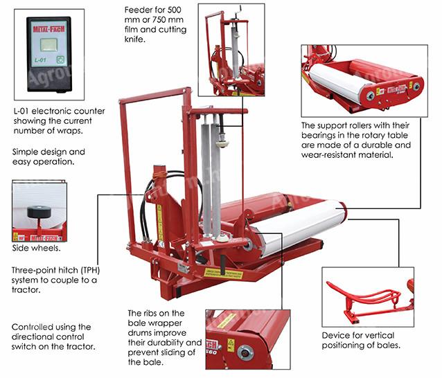 Metal-Fach Z-560 bálacsomagoló bálaállítóval