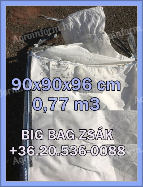 Bigbag zsák becső-kicső,  használt 90x90x96 cm 580 Ft./db,  előrendelést felveszünk:1.000