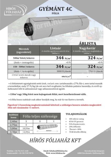 Schwefelbeständige, tropffreie, thermoformatierte Agrofolie 180 Mikron, Diamant 4C