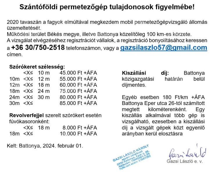 Szántóföldi permetezőgép vizsgáztatása