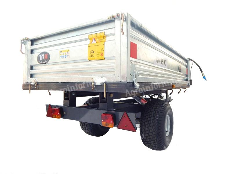 New 1,5 t rear tipper trailer with lights, from stock