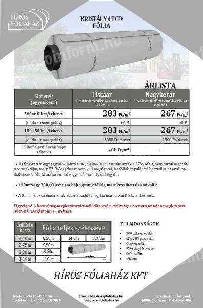 Diffúz francia agrofólia akció,  sátorfólia,  cseppmentes,  180 mikron,  45 hónap UV garancia