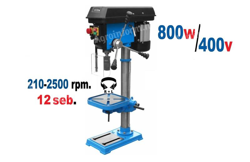 Oszlopos fúró 800W/400V,  16os tokmány,  12 seb. jobb-bal forgás * GÜDE GTB 20/812 R+L *