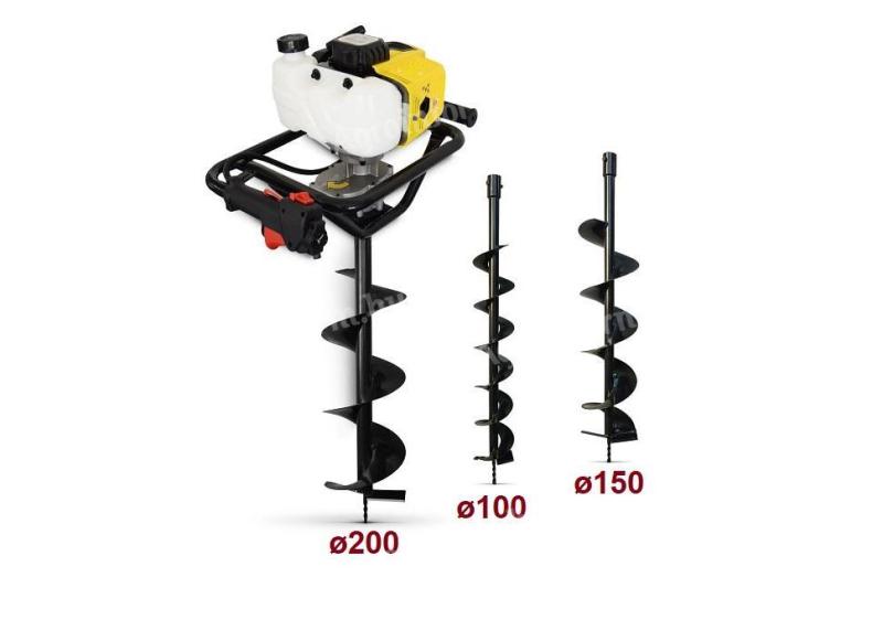 Earth auger, earth auger 65 cm³/3, 2 HP, pit auger 1 and 2 users + 3 drill bits, Bamato EBO-80