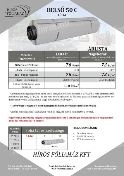 Tăiat la lungime Folie interioară de 50 microni, fără picurare: 11 m; 15 m