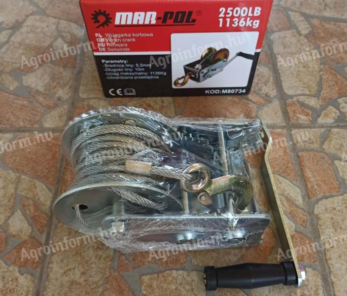 Manual winch 10 m wire rope, steel wire rope, 1136 kg, 10 m, Möller double transmission, 10 m wire rope