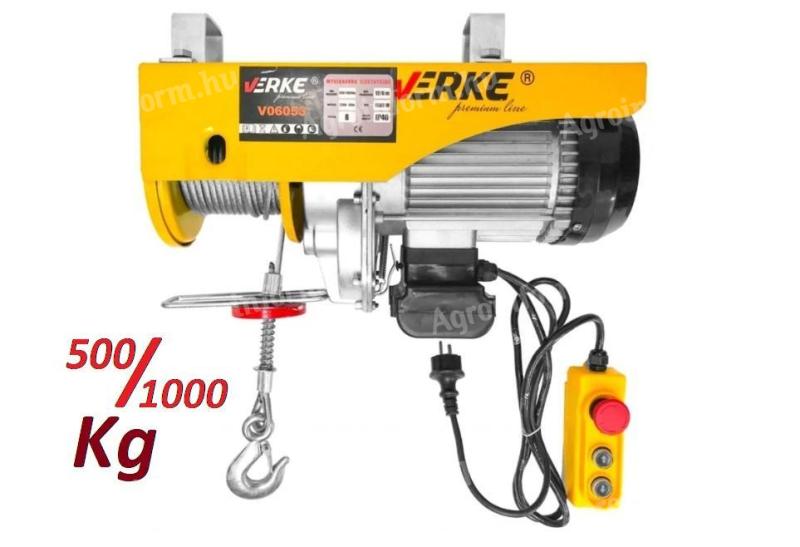 Electric winch 500 kg / 1000 kg * Verke V06053 * Premium Line * 1600 watt motor, 6-12 m