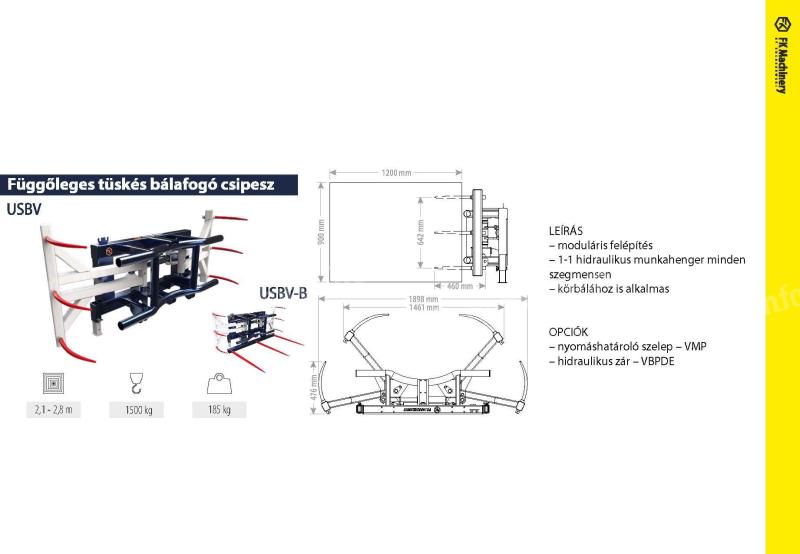 Függőleges tüskés bálafogó csipesz - FK Machinery - STANDARD