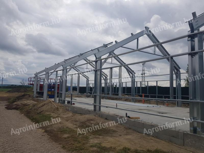 Hall frame structure pre-folded, galvanized with wind plate
