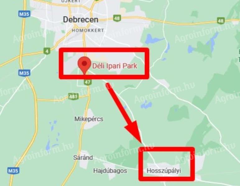 Špeciálna plocha na predaj pri Debrecíne, v blízkosti priemyselného parku Juh, 155138 m²