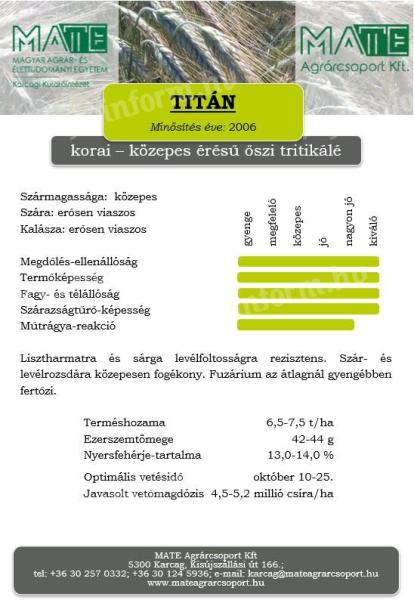 Titanium Autumn triticale osivo II. třídy zbavené žíní