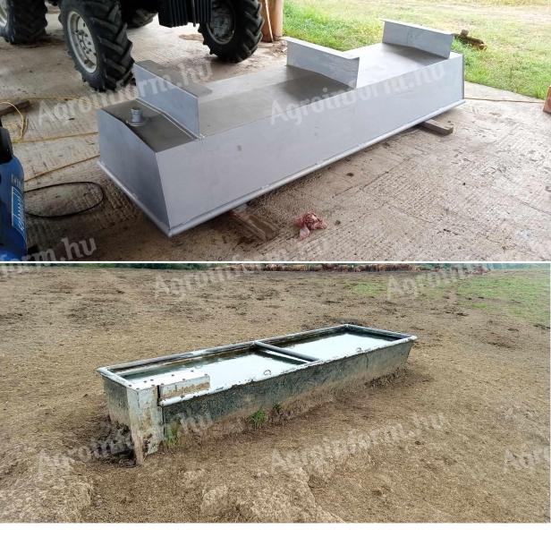 Watering trough with floating valve, 3 m long, 1 cubic metre, for cattle, horses, painted, thick