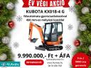 Miniciągnik Kubota KX018-4 typu G, z zamkniętą kabiną, na gąsienicach gumowych