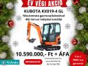 Kubota KX019-4 GL-Minibagger mit geschlossener Kabine und Gummiketten