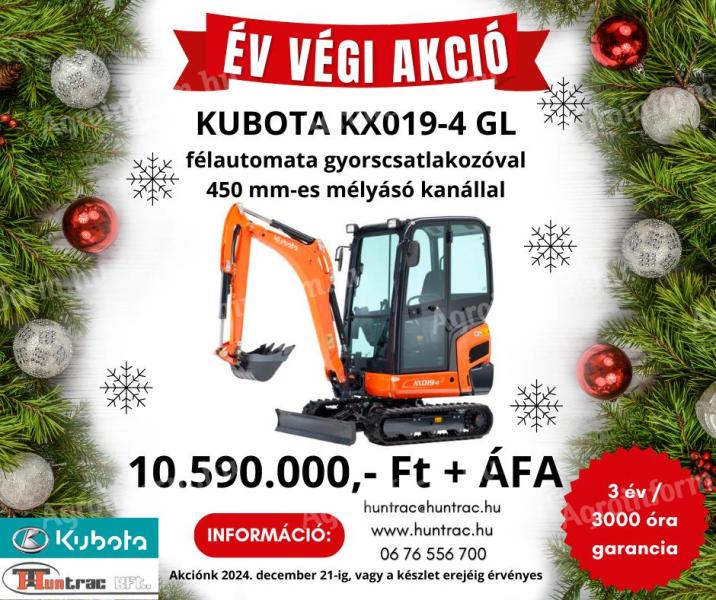 Kubota KX019-4 GL-Minibagger mit geschlossener Kabine und Gummiketten