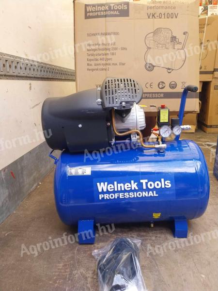 Kompresor, 2 valec, mazaný olejom, 3 HP, V valec, 100 l, 8 bar * Welnek Tools VK-0100V *