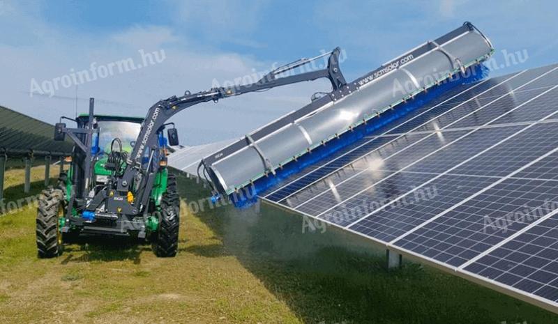 Solar panel cleaning adapter for tractor, loader, front loader, telescopic handler also for tender