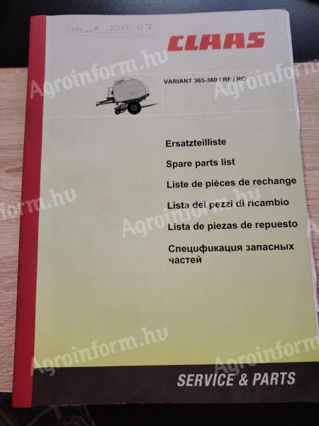 Katalog rezervnih delov Claas Variant 365-360 RF RC