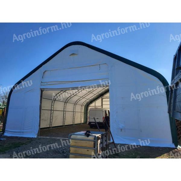 Predám skladovací stan v tvare domu s rozmermi 12,2 m × 24,4 m × 7,01 metra