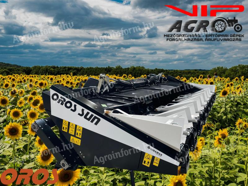 Prodaǰe se novi sklopivi heder za setvu suncokreta OROS SUN sa 8 redova, drobilica stabl̂ika, VIP AGRO Kft.