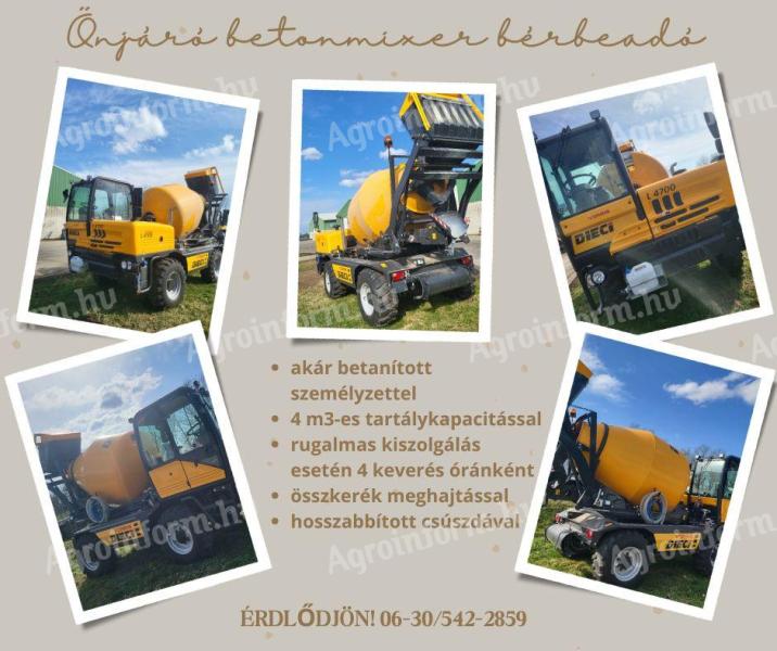 Self-propelled concrete mixer for hire