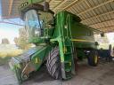 John Deere T670i 4WD premium combine with grain, JD 608C corn harvester adapter