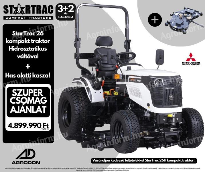 StarTrac 26 compact tractor with hydrostatic transmission, under-belly mower, 3+2 year warranty
