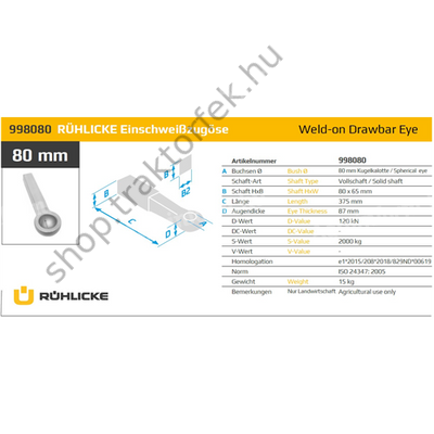 Vonószem beheggeszthető K80 D=120 kN S=2t Rühlicke
