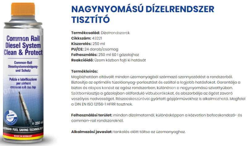 43221/PRO/U AUTOPROFI NAGYNYOMÁSÚ DÍZELRENDSZER TISZTÍTÓ 250ML