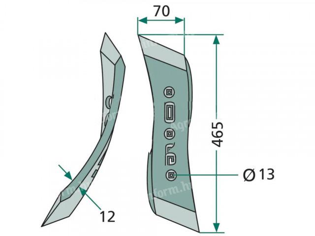nehézkultivátor kapahegy 450x70, univerzális, furattáv 45-60mm, bal
