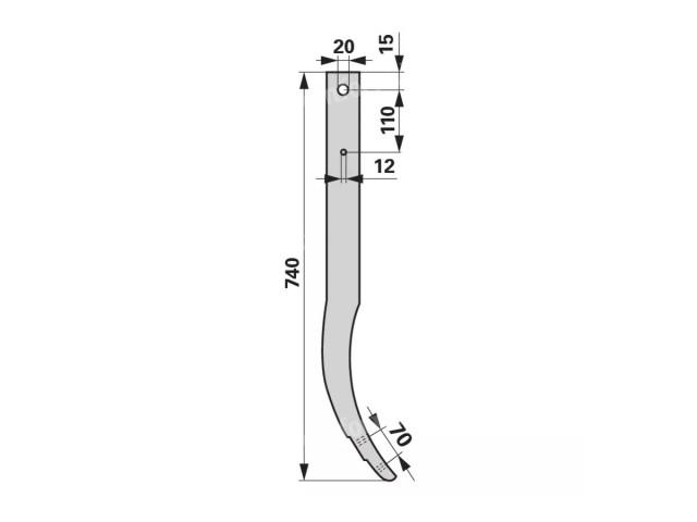 Nehézkultivátor kapaszár fix, 740mm