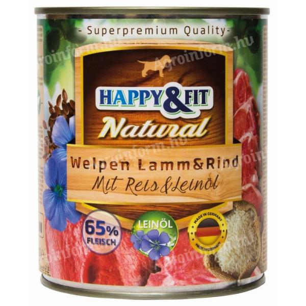 Happy&Fit Natural Dog Konzerv Junior Bárány & Marha Rizzsel & Lenmagolajjal 800g