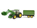 11138854 BRUDER John Deere 7R 350 traktor homlokrakodóval és pótkocsival - 3155