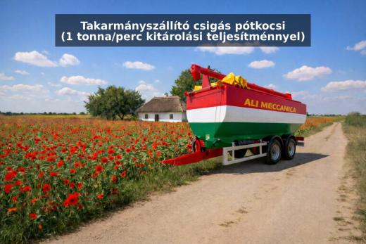 Takarmányszállító csigás pótkocsi (1 tonna/perc kitárolási teljesítménnyel) tápszállító, terményszállító - PÁLYÁZHATÓ Takarmányszállító csigás pótkocsi (1 tonna/perc kitárolási teljesítménnyel) tápszállító, terményszállító - PÁLYÁZHATÓ